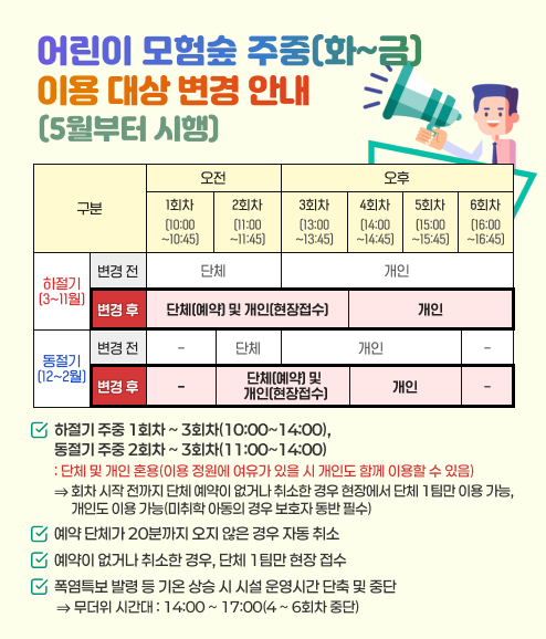 어린이모험숲 이용대상 변경안내