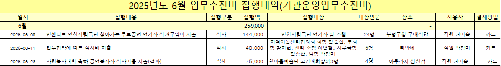 2025년 6월 업무추진비 집행내역의 1번째 이미지