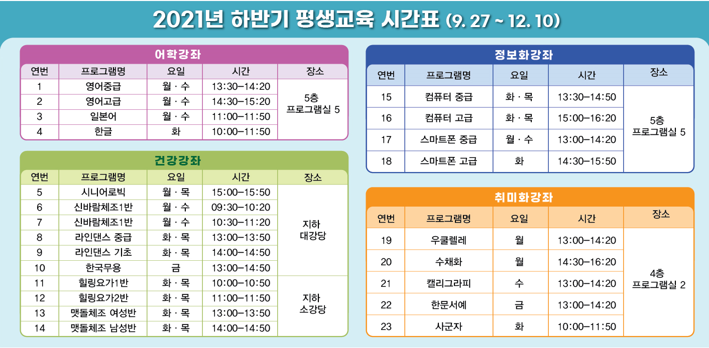 2021년 하반기 평생교육 일정표의 1번째 이미지