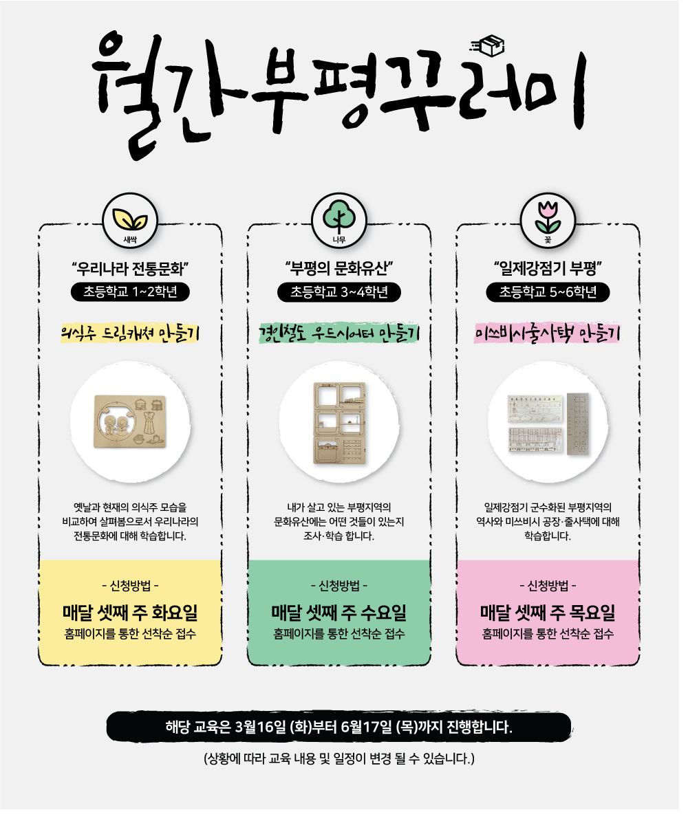 부평역사박물관 2021년 어린이교육프로그램 '월간부평꾸러미' 교육 안내의 1번째 이미지