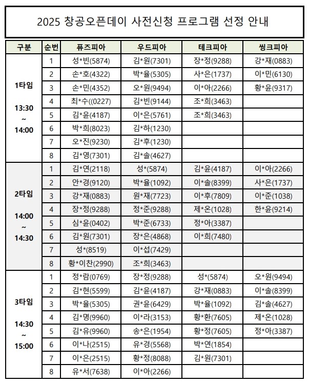 [선정안내] 2025 창공오픈데이 <여름엔? 창공하자!> 사전신청 프로그램 선정안내의 1번째 이미지